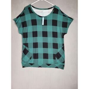 Womens Short Sleeve Top Plaid Print Blouse Flowy Top Loose Fit Tunic Tshirt XL